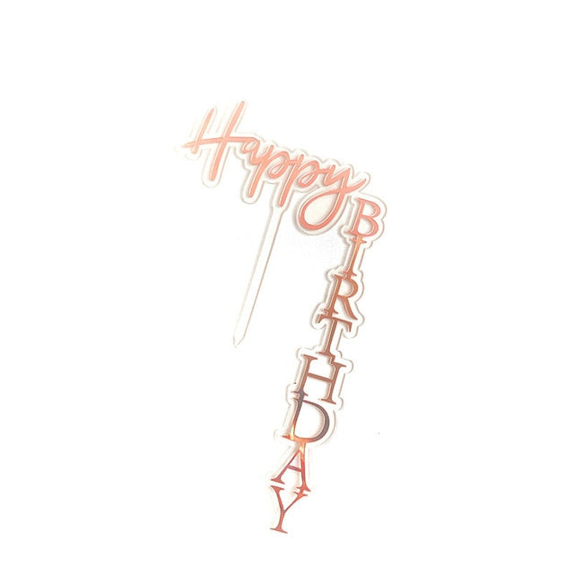 Promotional Acrylic Happy Birthday Cake Topper Rose Gold Silver Cake Topper For Kids Birthday Party Cake Decorations Baby Shower