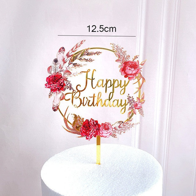 Promotional Acrylic Happy Birthday Cake Topper Rose Gold Silver Cake Topper For Kids Birthday Party Cake Decorations Baby Shower