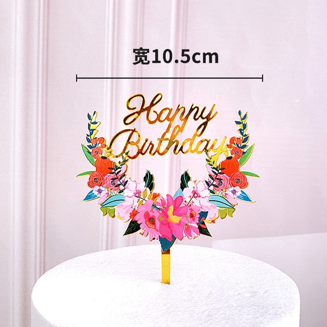 Promotional Acrylic Happy Birthday Cake Topper Rose Gold Silver Cake Topper For Kids Birthday Party Cake Decorations Baby Shower