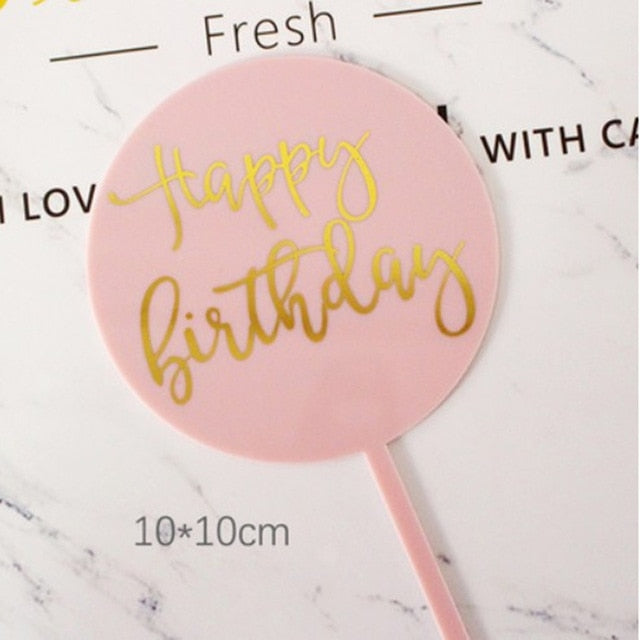 INS Happy Birthday Acrylic Cake Topper Pink Circle Double Layer Cupcake Topper For Birthday Party Cake Decorations Baby Shower