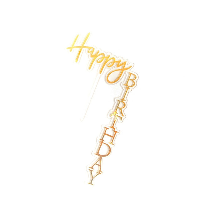 INS New Happy Birthday Cake Topper Rose Gold Acrylic Vertical Creative Gold Cake Topper For Birthday Party Cake Decorations