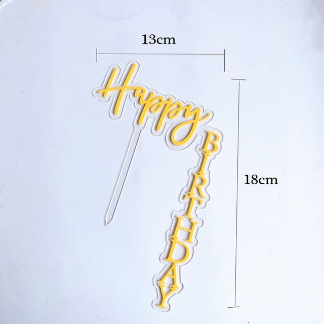 INS New Happy Birthday Cake Topper Rose Gold Acrylic Vertical Creative Gold Cake Topper For Birthday Party Cake Decorations