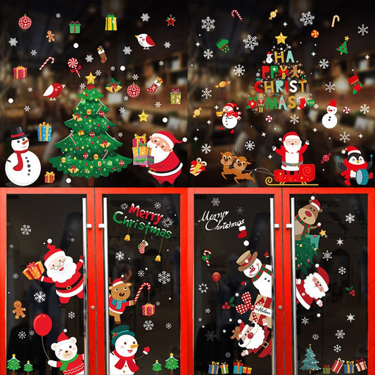 Merry Christmas Stickers Santa Claus Deer Xmas Tree Frozens Snowflake Wall Window Stickers Ornaments Navidad 2021 New Year Decor
