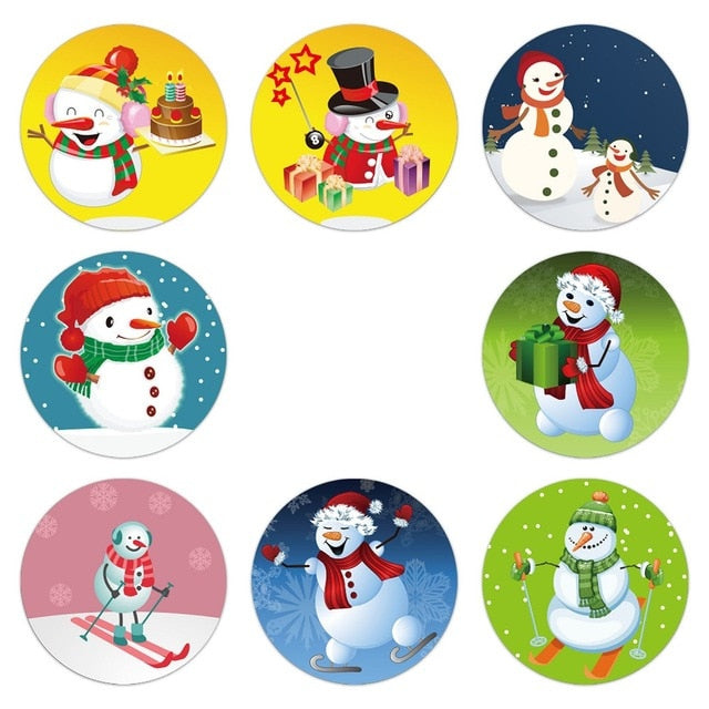 100-500PCS Snowman Stickers Christmas Gift Decoration  Packaging Stationery Happy Holidays  Seal Label