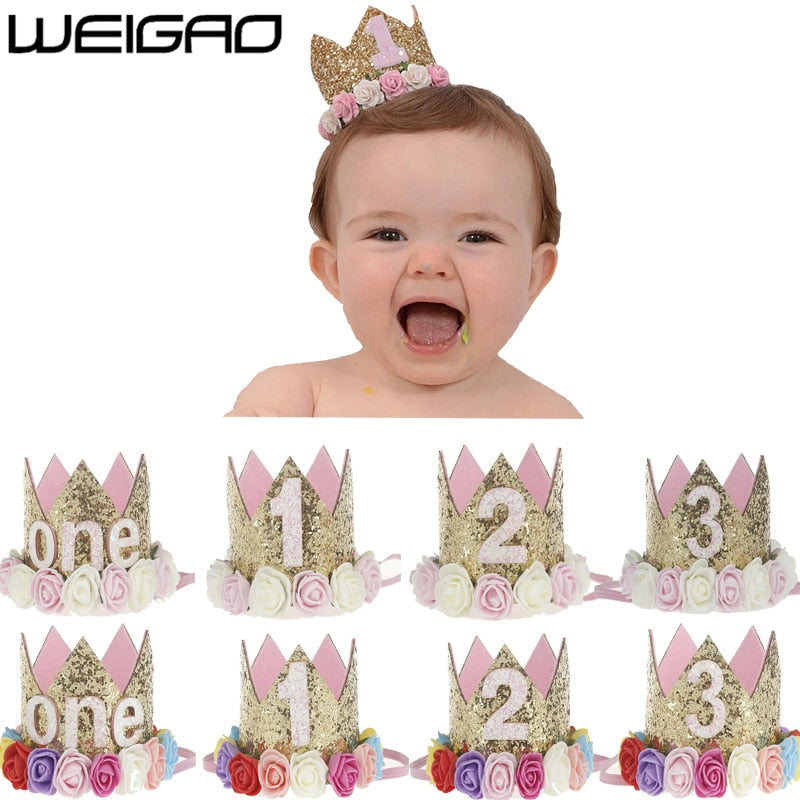 WEIGAO 1pcs 1 2 3 Birthday Caps Flower Crown
