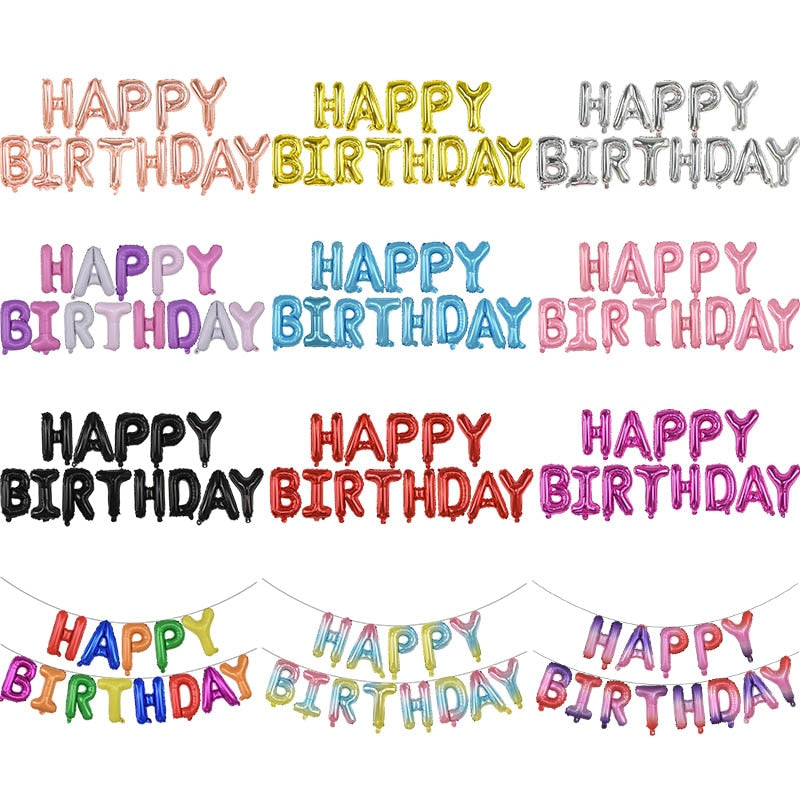 13Pcs Happy Birthday Balloons Foil Letter Balloon Birthday Party Decorations Kids Adult Birthday Balloons Alphabet Balloons set